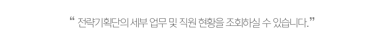 전략기획단의 세부 업무 및 직원현황을 조회하실 수 있습니다.